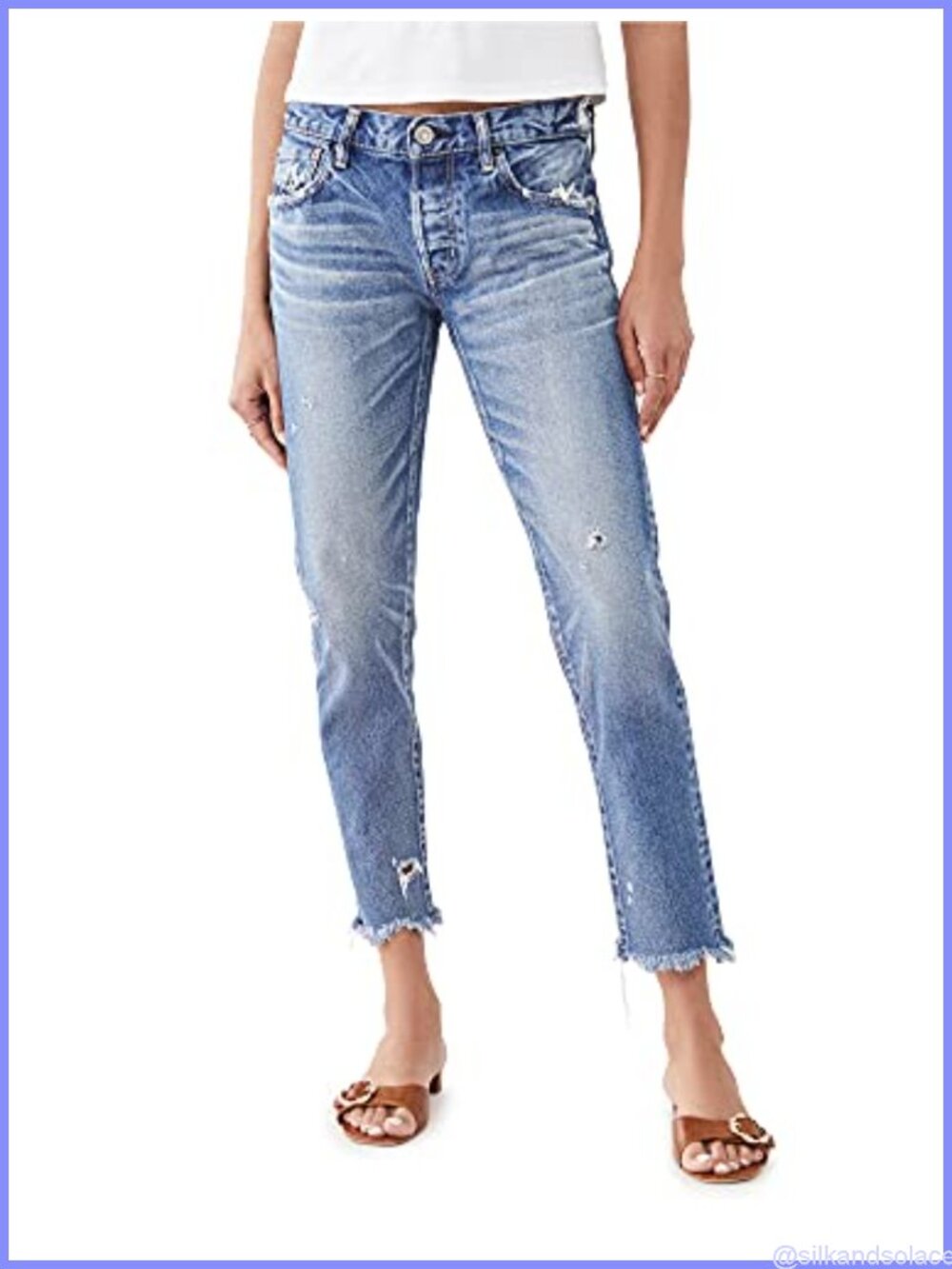 Tapered Leg Low Rise Button Fly Distressed Jeans